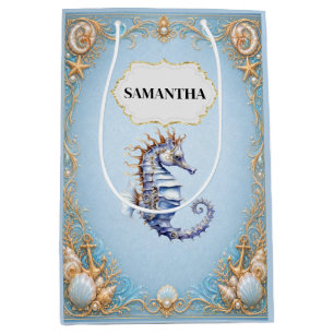 Seahorse blue beach theme gift bags
