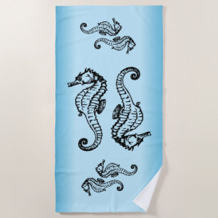 Seahorse Blue Beach Towel