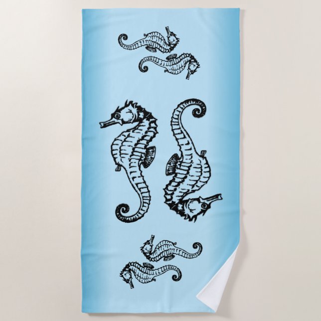 Seahorse Blue Beach Towel (Front)