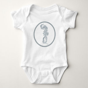 Seahorse Blue Classic Nautical Elegant Baby Bodysuit