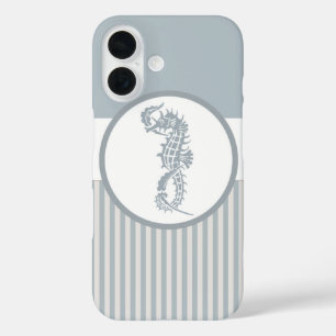 Seahorse Blue Classic Nautical Elegant iPhone 16 Case