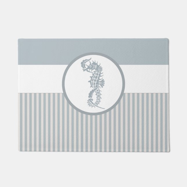 Seahorse Blue Classic Nautical Elegant Doormat (Front)
