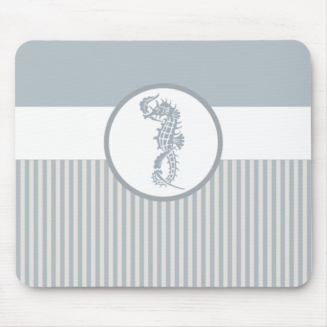 Seahorse Blue Classic Nautical Elegant Mouse Pad (Front)