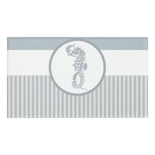 Seahorse Blue Classic Nautical Elegant Name Tag (Front)