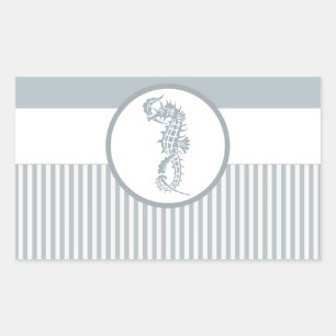 Seahorse Blue Classic Nautical Elegant Rectangular Sticker