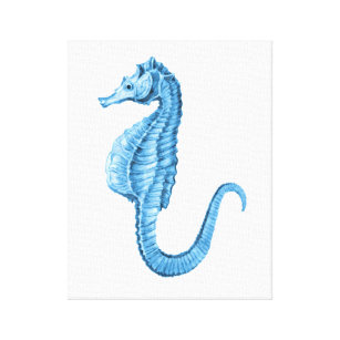 Seahorse blue coastal nautical watercolor canvas print