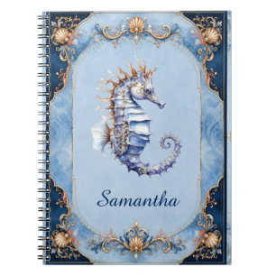 Seahorse blue coastal wedding event planner notebook
