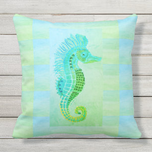 Seahorse Blue Green Pattern Marine Throw Pillow
