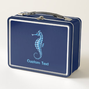 Seahorse Blue Metal Lunch Box