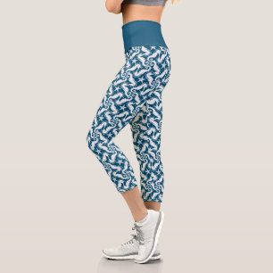 Seahorse Blue Pattern Capri Leggings