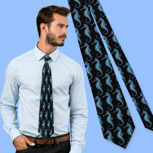 Seahorse Blue Pattern Tie