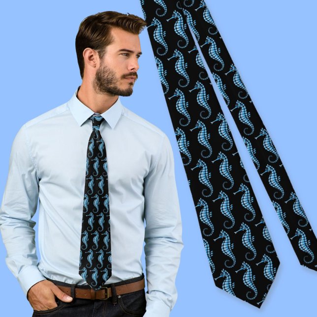 Seahorse Blue Pattern Tie (Creator Uploaded)
