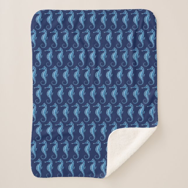 Seahorse Blue Sherpa Blanket (Front)