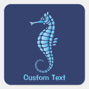 Seahorse Blue Square Sticker