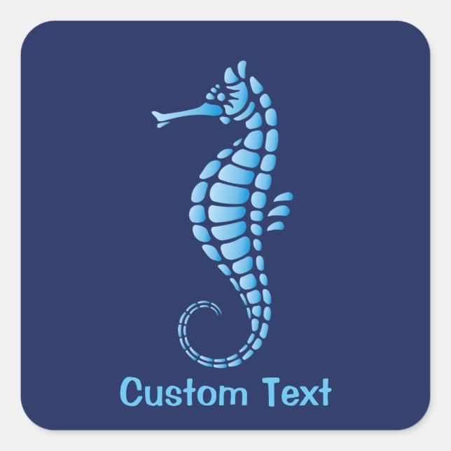Seahorse Blue Square Sticker (Front)