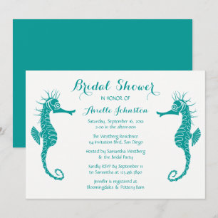 Seahorse Bridal Shower Teal Turquoise Green Invitation