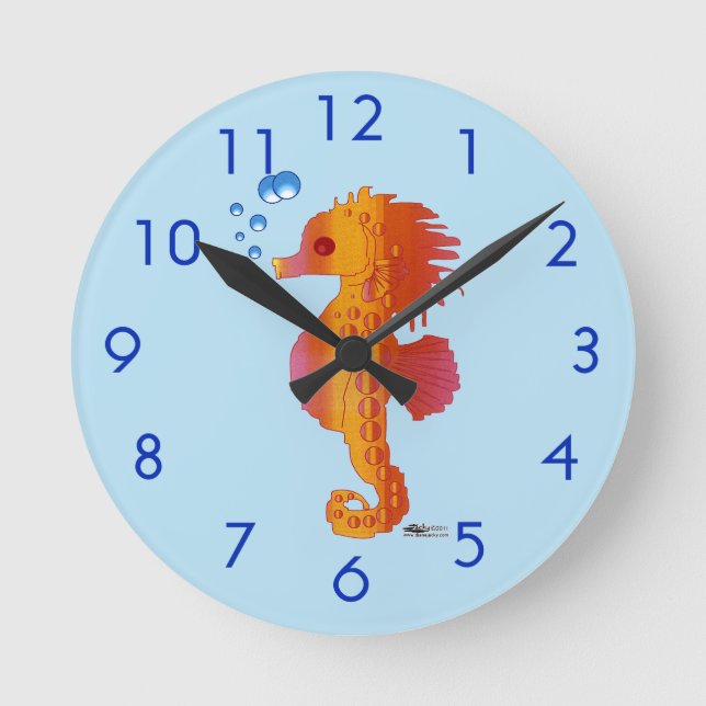 Seahorse Bubble Baby Round Clock (Front)