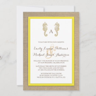 Seahorse Burlap Beach Tropical Wedding Invitation