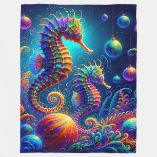 “Seahorse Christmas Fantasy” Fleece Blanket