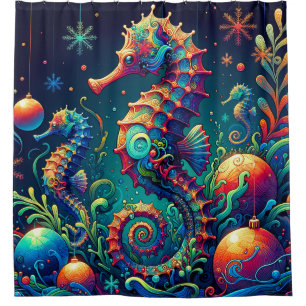 “Seahorse Christmas Wonderland” Shower Curtain