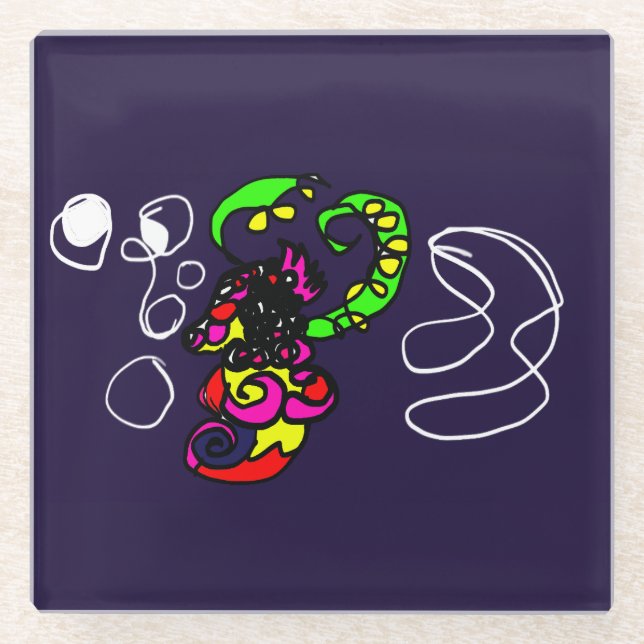 Seahorse colour  glass coaster (Front)