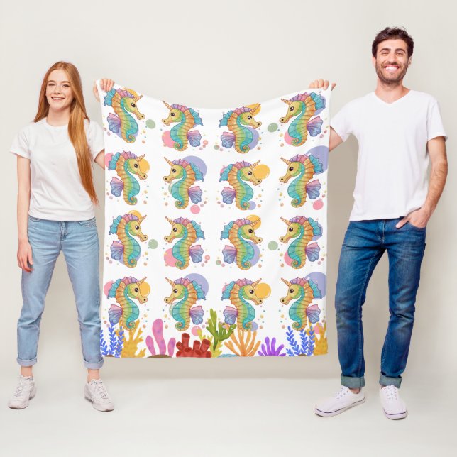 Seahorse Colourful Pattern Fleece Blanket (In Situ)