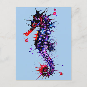 Seahorse Colourful Watercolor Postcard