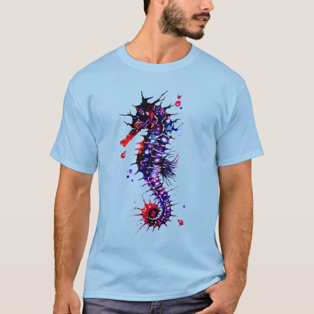 Seahorse Colourful Watercolor T-Shirt (Front)
