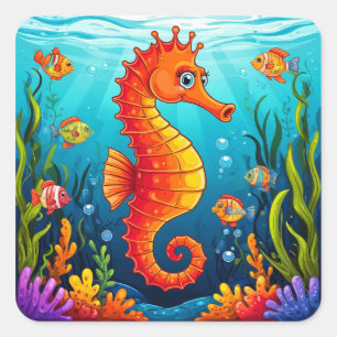 Seahorse Coral Reef Ocean Sea Life Marine Animal Square Sticker