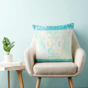 Seahorse Couple Beach House Cushion