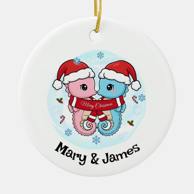 Seahorse Couple Personalized Christmas Ornament (Front)