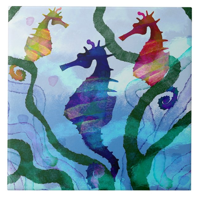 Seahorse Dance Ceramic Kitchen Tile (Front)