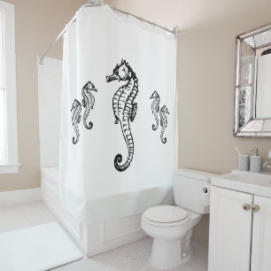 Seahorse Design on White Shower Curtain