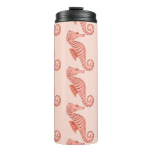 Seahorse doodle ornament: pink background. thermal tumbler