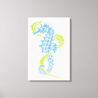 Seahorse dusk blue, lime green and seaweed canvas print