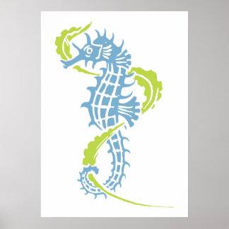 Seahorse dusk blue, lime green and seaweed poster