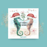 Seahorse Eat Drink Be Married Coastal Christmas Napkin<br><div class="desc">Coastal theme Christmas napkins (for newlywed or engaged couples) feature watercolor seahorses in Santa hats kissing under mistletoe on the beach with an "Eat Drink & Be Married" caption. Perfect for beach theme winter and holiday wedding celebrations and engagement parties. Visit my "Seahorse Coastal Christmas Kiss" collection for coordinating invitations,...</div>