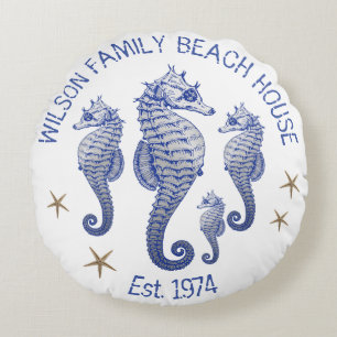 Seahorse Family Name Beach House Pillow