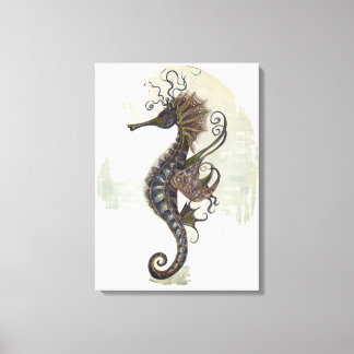 Seahorse fantasy, blue green artwork canvas print