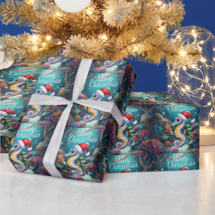 Seahorse  fish Under the Sea Christmas Party  Wrapping Paper
