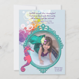 Seahorse Frame Photo Birthday Party Invitation