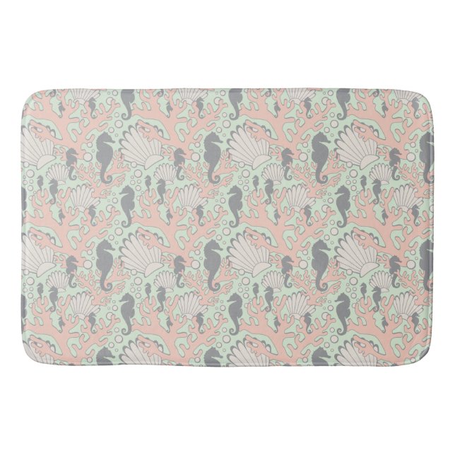 Seahorse Garden Grey and Peach Bath Mat (Front)