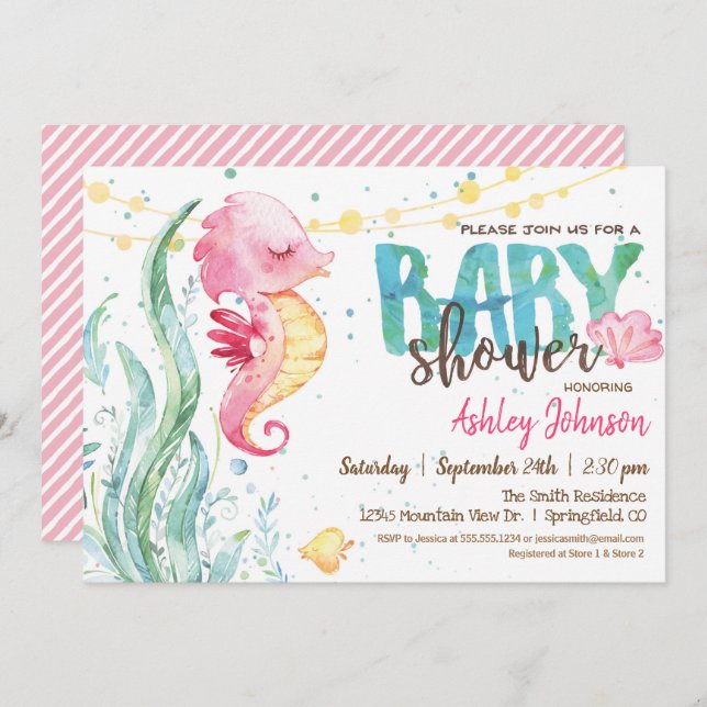 Seahorse, Girl Baby Shower invitation (Front/Back)