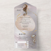 Seahorse glitter jelly fish abstract beach wedding