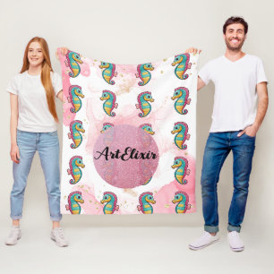 Seahorse Glitters Print  Fleece Blanket