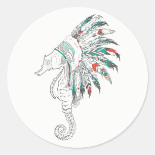 seahorse headdress classic round sticker