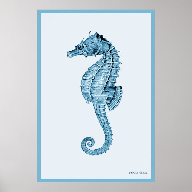 Seahorse In Blue Poster (Front)
