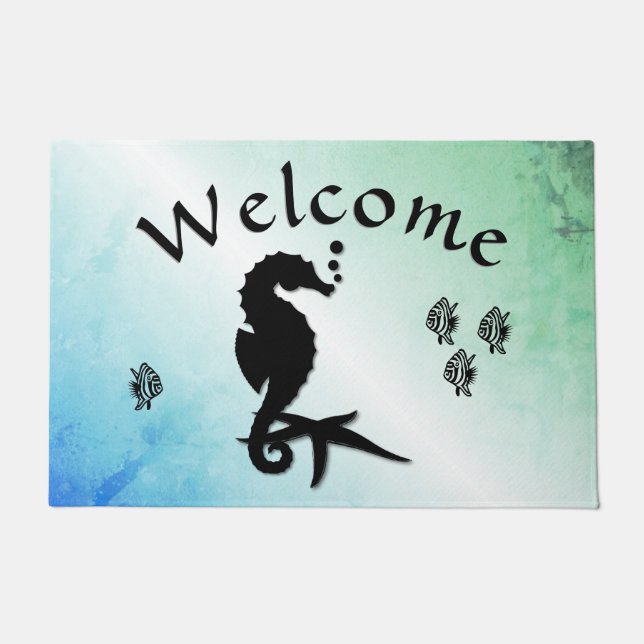 Seahorse Into the Green Welcome Doormat (Front)