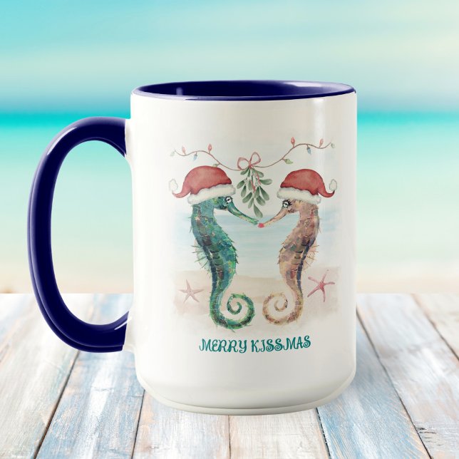 Seahorse Kiss Mistletoe Coastal Christmas Mug (Creator Uploaded)