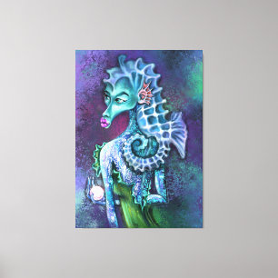 Seahorse Lady Fantasy Canvas Print - Painting